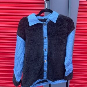 Blue & black fur denim jacket
